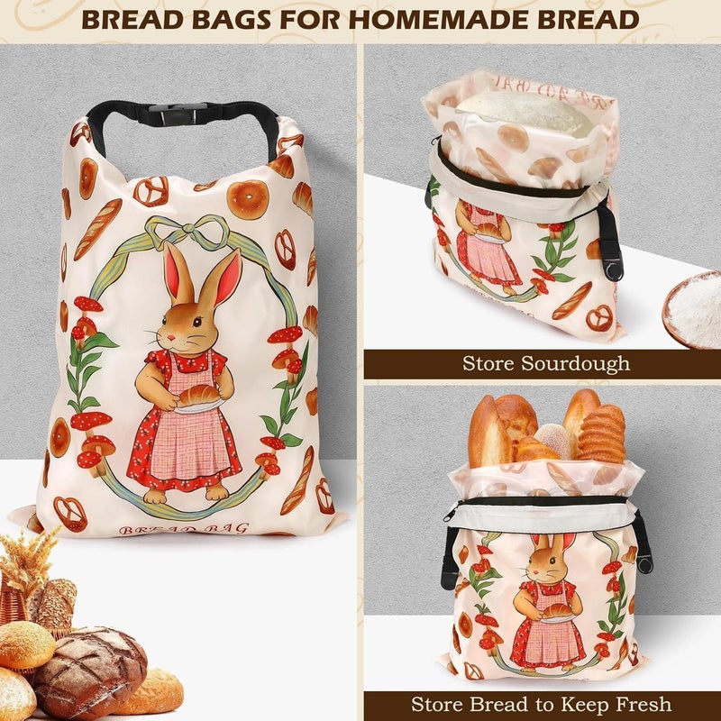 Revahope 2 Pack Reusable Bread Bags for Homemade Bread, 17"×13" Sourdough Bread Storage Bags with Bowl Cover - Keep Loaf Fresh and Easy to Wash(Rabbit) - Image 2